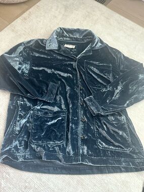 We The Free Women's Velvet Button-Down Shirt Jacket in Deep Teal